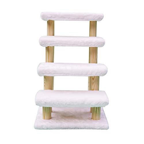 HAIBEIR Escalera de madera para mascotas de 4 peldaños para gatos y perros con alfombra desmontable para cama alta y sofá (blanco)