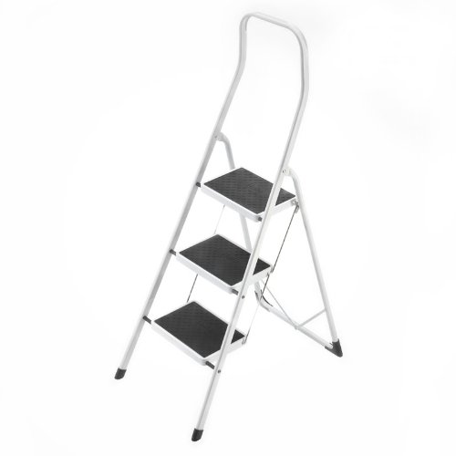 Hailo 4313-001 Taburete de acero con 3 peldaños y estribo de seguridad extra alto de 50 cm, Blanco, un tamaño