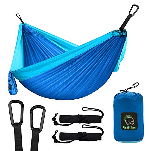 Hamaca portátil doble y individual con correas de árbol, paracaídas de nailon ligero, accesorios para camping, para interiores y exteriores, viajes, senderismo, playa