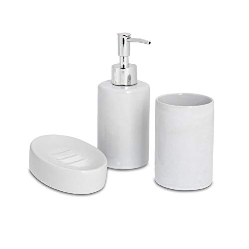 Harbour Housewares Set de baño de 3 Piezas - Dosificador de jabón, Vaso para cepillos de Dientes y jabonera - Blanco