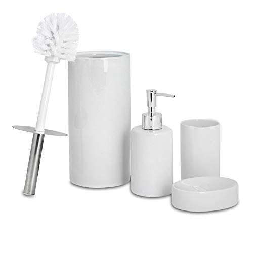 Harbour Housewares Set de baño de 4 Piezas - Dosificador de jabón, Vaso para cepillos de Dientes, jabonera y escobilla - Blanco