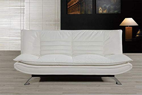 HOGAR24 Sofá Cama Clic Clac Piel Ecológica y Patas Cromadas, Color Blanco. HOGAR24 Sofá Cama Clic Clac Piel Ecológica y Patas Cromadas, Color Blanco.