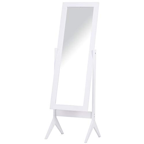 HOMCOM Espejo de Maquillaje de Pie Reclinable Nórdico para Dormitorio Salón Blanco de Madera 47x46x148cm