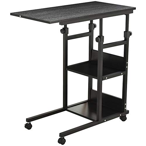 HOMCOM Mesa Auxiliar de Sofá Mesa Lateral en Forma de C con 4 Ruedas Giratorias Frenos Altura Ajustable 3 Niveles Marco Metal 80x40x75-85 cm Negro