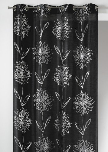 Home Maison 09407 – 8-AL Cortinas Shantung Imprimé Metal con Anillas Redondo (140 x 260 cm), Negro Mate/Plateado, 140 x 260