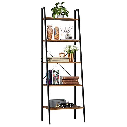 Homfa Estantería Escalera Librería de Pared Estantería Metálica para Salón Terraza Dormitorio con 5 Niveles Vintage y Negro 56x38.5x171cm