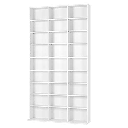 Homfa Estantería para CDs y DVDs Librería de Pared Estantería Ajustable para Libros Blanco con 27 Cubos 102.5x16x190cm