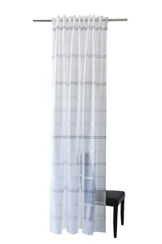 Homing Cortina Transparente a Rayas horizontales, Color Blanco y Gris (1 Unidad) 245 x 140 cm (Alto x Ancho), 5415-15, Color Blanco y Gris