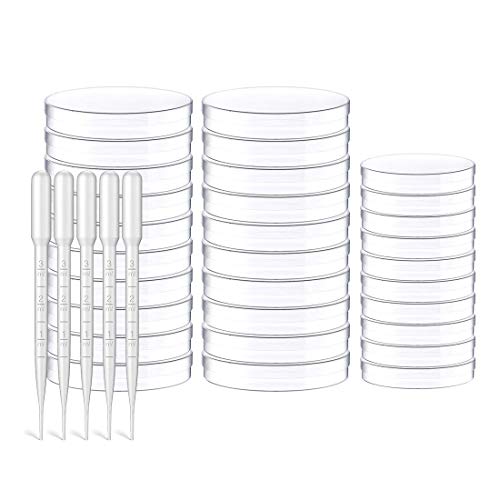 HONGECB 30 Pcs Placa De Petri De Plástico, Petri Juego De Platos Con Tapas, Para Laboratorio, Experimento, Biología, Estudios, Con 5 Piezas De Gotero De Pipeta De Plástico de 3 ml. HONGECB 30 Pcs Placa De Petri De Plástico, Petri Juego De Platos Con Tapas, Para Laboratorio, Experimento, Biología, Estudios, Con 5 Piezas De Gotero De Pipeta De Plástico de 3 ml.