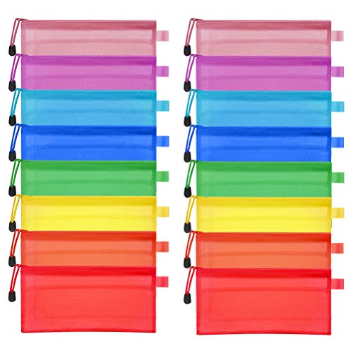 HONMIED 16 Estuches Transparentes para Lápices de Almacenamiento 23,5 × 11,5 cm, Estuche para Lápices A6 con Cremallera, Estuche para Lápices de Plástico Impermeable de Doble Capa, 8 Colores