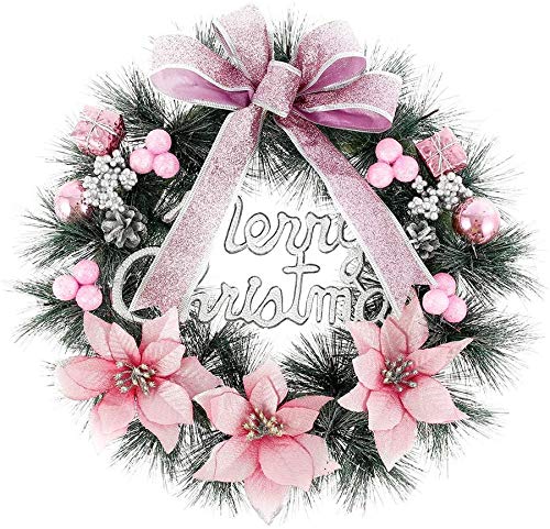 Honyan Coronas de Navidad decorativas de 30 cm, coronas artificiales de Navidad con campanas, bolas, lazo, letra y texto "Merry Christmas" para decoración de puerta/chimenea" (rosa) Honyan Coronas de Navidad decorativas de 30 cm, coronas artificiales de Navidad con campanas, bolas, lazo, letra y texto "Merry Christmas" para decoración de puerta/chimenea" (rosa)