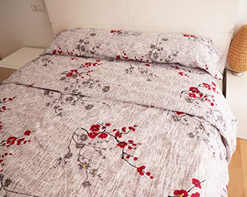 HTE Juego de Funda Nórdica para Edredón, Cama 150 de 3 Piezas - 1 Funda Nórdica 220x240cm + 1 Sábana Bajera 150x200cm + 1 Funda Almohada 45x170cm (Cama 150, Flor Rojo) HTE Juego de Funda Nórdica para Edredón, Cama 150 de 3 Piezas - 1 Funda Nórdica 220x240cm + 1 Sábana Bajera 150x200cm + 1 Funda Almohada 45x170cm (Cama 150, Flor Rojo)