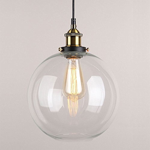 Huahan Haituo colgante luz Vintage Industrial Metal acabado cristal la bola de cristal redonda sombra Loft colgante Lámpara Retro Lamp Vintage luz de techo (Transparente,20CM) Huahan Haituo colgante luz Vintage Industrial Metal acabado cristal la bola de cristal redonda sombra Loft colgante Lámpara Retro Lamp Vintage luz de techo (Transparente,20CM)
