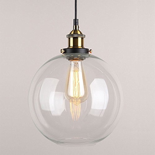 Huahan Haituo colgante luz Vintage Industrial Metal acabado cristal la bola de cristal redonda sombra Loft colgante Lámpara Retro Lamp Vintage luz de techo (Transparente,20CM)