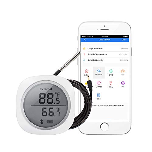 Inkbird IBS-TH1 Plus Bluetooth Registrador de Temperatura y Humedad Data Logger Termometro Digital con Sonda Externa y LCD Pantalla, Eléctrica de 2* Batería para Caja de Cigarro, Reptile Terrario