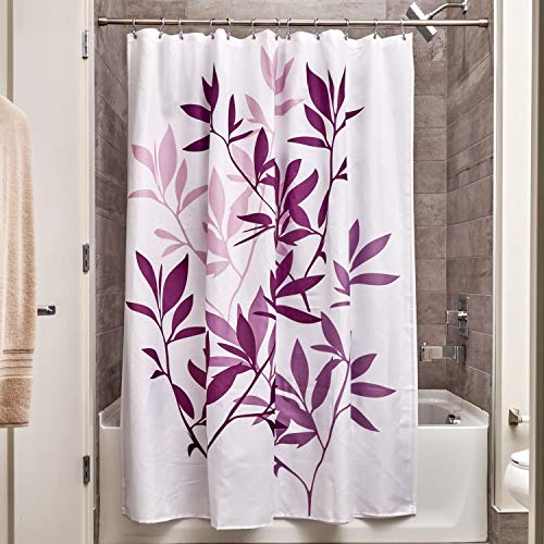 InterDesign Leaves Cortina de ducha | Cortina de baño de diseño de tamaño estándar, 183,0 cm x 183,0 cm | Elegantes cortinas estampadas con dibujo de hojas | Poliéster violeta