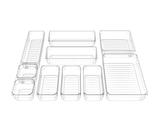 IPOW 10 PCS Organizador cajones con 5 Tamaños Diferentes, Organizador Cajones Escritorio para Cocina, baños, papelería, Escuela, Armario y Accesorios IPOW 10 PCS Organizador cajones con 5 Tamaños Diferentes, Organizador Cajones Escritorio para Cocina, baños, papelería, Escuela, Armario y Accesorios