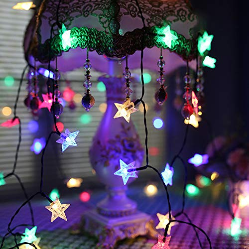 IWILCS - Guirnalda de luces LED con forma de estrella, 6 m, 40 luces LED, decoración de estrellas, para fiestas, Navidad, Halloween (color)