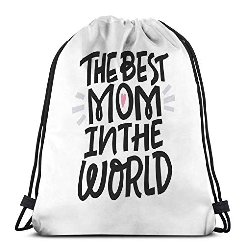 JHUIK Drawstring Bag Backpack,Mochila con cordón Mochila Deportiva para Todos para el Mundo Mejor mamá Mundo Mejor mamá Mundo Tarjeta de felicitación día de la Madre Letras Dibujadas a Mano Preciosa