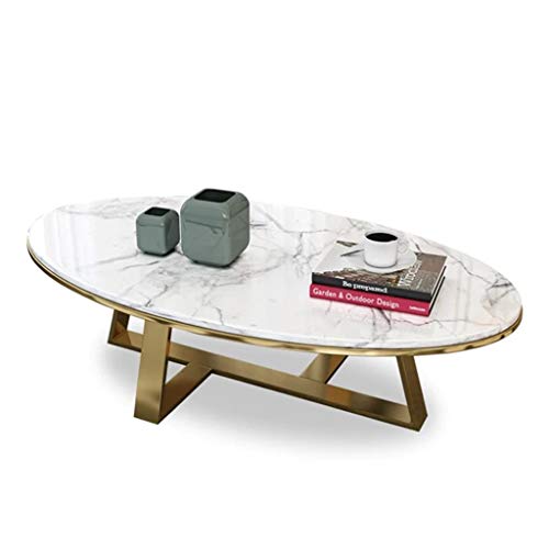 JJHOME-Muebles Mesa de Centro de Sala de Estar con encimera de mármol Blanco Oval l Cóctel de Mesa Auxiliar Moderno Sofá Mesa Oficina | Los 80x60x45cm