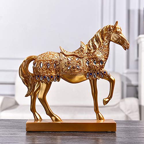 JMAHM Adornos de caballos, esculturas de caballos, resina, gran tamaño, decoración para el hogar, sala de estar (29 cm, dorado)