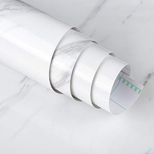 JSEVEM - Papel pintado de mármol blanco, vinilo adhesivo para muebles, papel de contacto, adhesivo de pared para encimeras de cocina, armario, armario (15,74"x196,85")