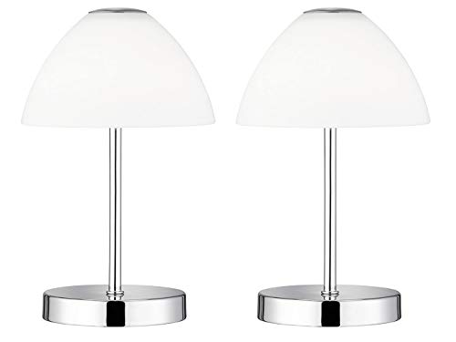 Juego de 2 lámparas LED decorativas de mesa – metal con regulador de intensidad táctil de 4 posiciones de cromo brillante, 24 cm de alto