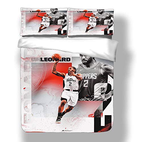 Juego de funda nórdica Kawhi Los Angeles Basketball Player 2 ropa de cama Fun Guy Leonard Clippers Super Star Corte de puerta trasera Área restringida cerca de la canasta Edredón con 2 fundas de almoh