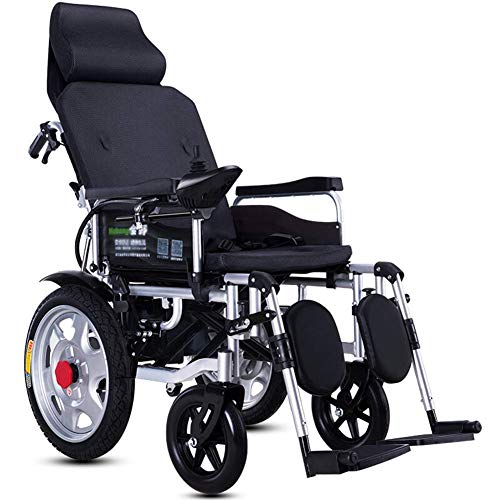 KAD Silla de ruedas eléctrica de servicio pesado con reposacabezas, silla de ruedas eléctrica plegable y ligera, ancho del asiento 45 cm, respaldo ajustable y ángulo del pedal, joystick de 3