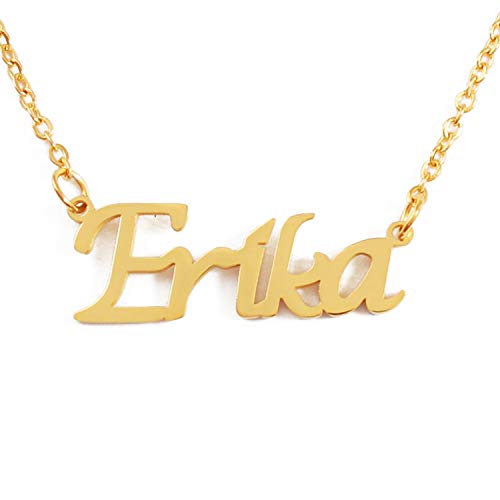 Kigu Erika Collar con Nombre - Chapado en Oro Personalizado de 18 Quilates - Cadena Ajustable