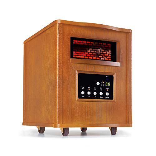 Klarstein Heatbox Calefactor infrarrojo - Aparato portátil, Calefacción con ruedecillas, 1500 W, De 15 a 30 °C, Programable Durante 12 Horas, AntiDryAir Heat, Mando a Distancia, Roble, Marrón