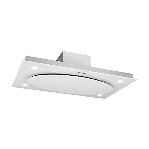 Klarstein Secret Service - Campana extractora de techo, Encastrable, Potencia 220 W, Capacidad de extracción 800 m³/h, Control Touch Cristal, Iluminación LED, 3 Niveles, Acero inoxidable, Blanco