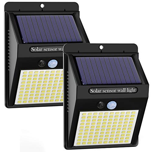 Kolpop luz solar exterior,【2-Paquete】luces led solares para exteriores, 100 LED/3 Modos focos led exterior solares 270º lluminación Foco Solar con Sensor de Movimiento Impermeable para Exterior Jardin