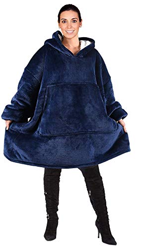 Kqpoinw Hoodie Mujer Sherpa Manta de Sudadera, Oversize Ladies Pink Sudaderas Large Fleece Plush Sleeved TV Blanket para Hombres Mujeres Niños Chicas (Azul)