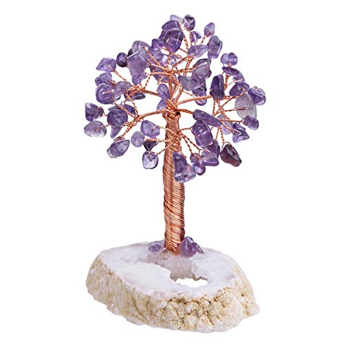 KYEYGWO - Figura Decorativa con árbol de la Vida de Piedra de energía con Caja Negra, FengShui sobre Base de ágata Natural y Cuarzo para Reiki Chakra curación de la Suerte