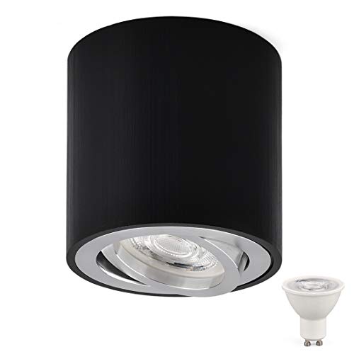 KYOTECH Focos LED Techo Focos Superficie Orientable incl. Bombilla 5W GU10 Plafón Focos Blanco Cálido 3000K Focos LED Interior 420LM Ronda Negro Cepillado Lampara Focos Techo KYOTECH Focos LED Techo Focos Superficie Orientable incl. Bombilla 5W GU10 Plafón Focos Blanco Cálido 3000K Focos LED Interior 420LM Ronda Negro Cepillado Lampara Focos Techo