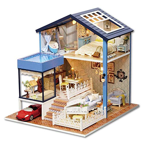La Vida en Led DIY Duplex Casa de Muñecas con Piscina Miniatura con Luz y Música, Caja de Exposición y Toolkit