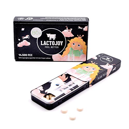 LactoJoy Pastillas de Lactasa I Kids Edition para Niñas I Tratamiento de Comprimidos para Intolerancia a la Lactosa I Digestión de la Leche, Queso I Capsulas de Enzimas Digestivas I Vegano I 80 Caps