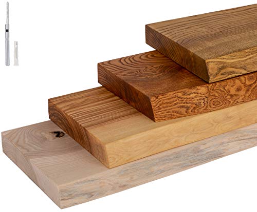 Lamo Estante de Pared, Estante de Madera con Cantos Naturales, con 2 Soportes, Fresno Rustico 60cm, LW-01-A-003-60W Lamo Estante de Pared, Estante de Madera con Cantos Naturales, con 2 Soportes, Fresno Rustico 60cm, LW-01-A-003-60W