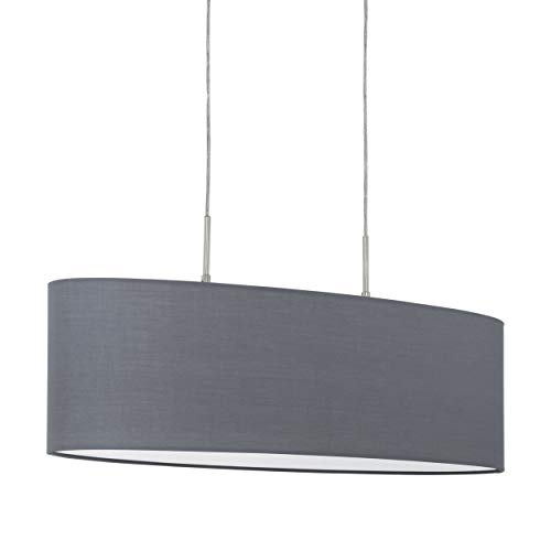 Lámpara colgante EGLO PASTERI, lámpara de suspensión textil con 2 bombillas, lámpara suspendida ovalada de acero y tela, color: níquel mate, gris, casquillo: E27, L: 75 cm