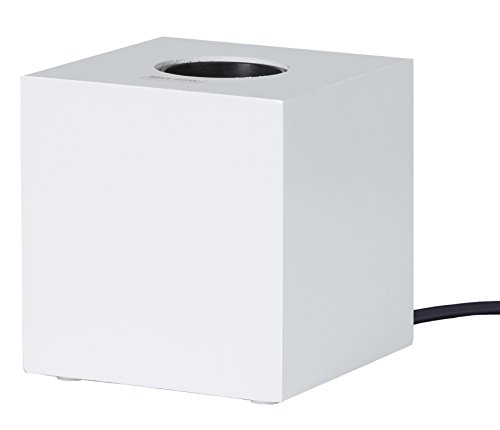 Lámpara de madera, forma de cubo, casquillo E27, con interruptor, aprox. 9 x 9 cm, bombillas no incluidas, color blanco