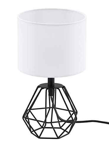 Lámpara de mesa EGLO CARLTON 2, lámpara de mesa vintage con 1 bombilla, lámpara de mesita de noche de acero y tela, colores: negro, blanco, casquillo: E14, interruptor incluido