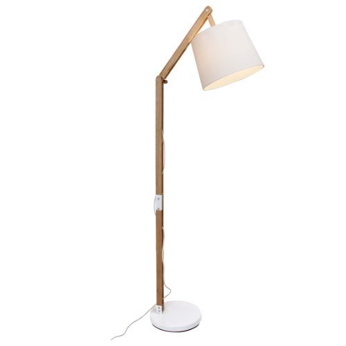 Lámpara de pie con tela y estructura de madera, 1 x E27 Max. 60 W, madera, color blanco