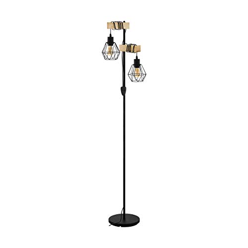 Lámpara de pie EGLO TOWNSHEND 5, lámpara de pie vintage con 2 bombillas de estilo industrial, lámpara de pie de acero y madera, color: negro, marrón, casquillo: E27, incl. interruptor Lámpara de pie EGLO TOWNSHEND 5, lámpara de pie vintage con 2 bombillas de estilo industrial, lámpara de pie de acero y madera, color: negro, marrón, casquillo: E27, incl. interruptor