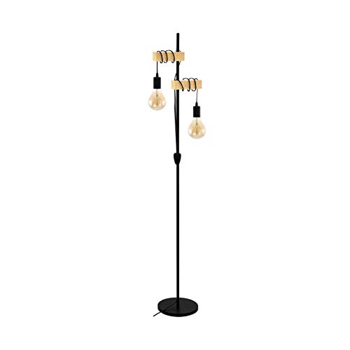 Lámpara de pie EGLO TOWNSHEND, lámpara de pie vintage con 2 bombillas de estilo industrial, lámpara de pie de acero y madera, color: negro, marrón, casquillo: E27, incl. interruptor Lámpara de pie EGLO TOWNSHEND, lámpara de pie vintage con 2 bombillas de estilo industrial, lámpara de pie de acero y madera, color: negro, marrón, casquillo: E27, incl. interruptor