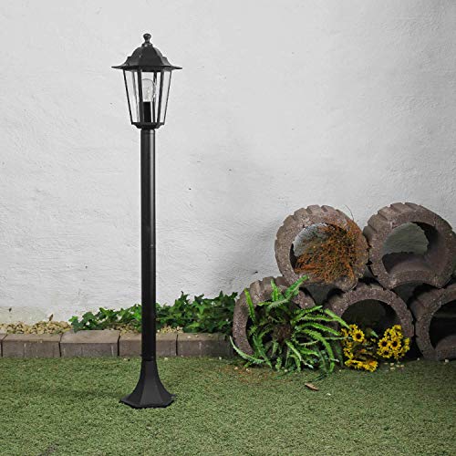 Lámpara de pie rústica negra E27 para jardín, aluminio y cristal, para patio o terraza Lámpara de pie rústica negra E27 para jardín, aluminio y cristal, para patio o terraza