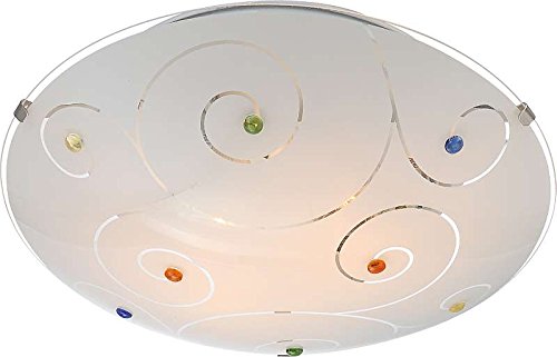 Lámpara de techo 2 focos plafón Dormitorio Lámpara de techo, cristal satinado piedras multicolor (Luz, lámpara de salón, Piso, redondo, 30 cm de diámetro x altura 8 cm, Capacidad 2 x E27)