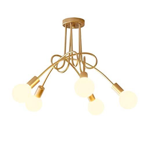 Lámpara de Techo Araña de Industrial Vintage Marco de Metal Oro Muchos Brazo Diseño en Plafón Luz para Retro Estilo Dormitorio Sala de Estar Cocina Comedor Decoracion Iluminación E27