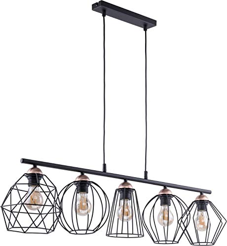 Lámpara de techo de diseño, color negro, cobre, metal, 5 focos, alargada, elegante Galaxy mesa de comedor o salón