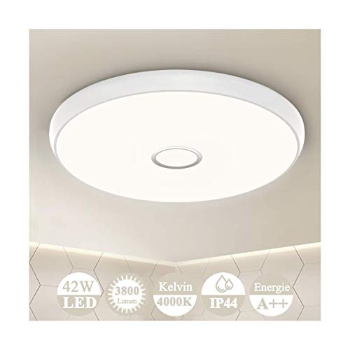 Lampara de Techo LED Plafon Luz de Techo Öuesen 42W 3800LM Φ49cm IP44 4000K Blanco Natural Super Brillante Redonda Lamparas de Techo Modernas para Dormitorio Salon Cocina Comedor Corredor Baño Balcón